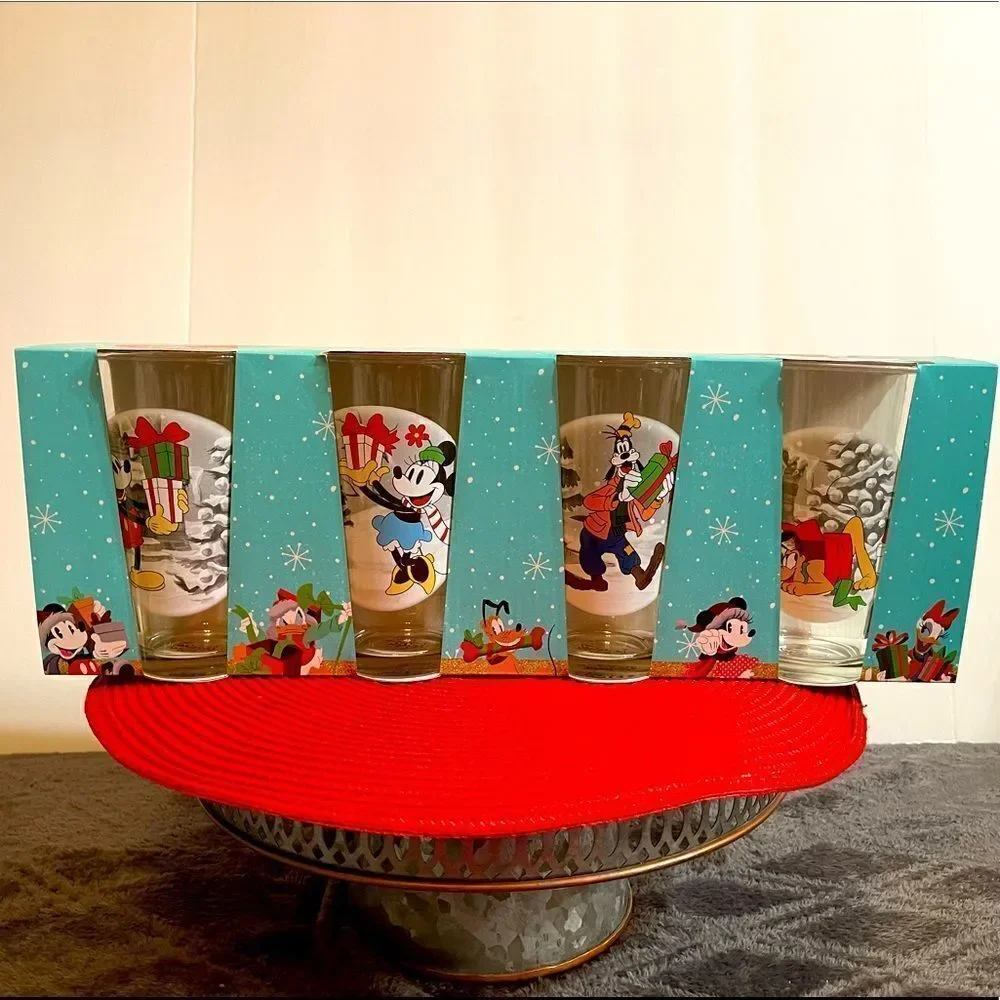 Disney Mickey Mouse Holiday Glasses set of 4 NWT